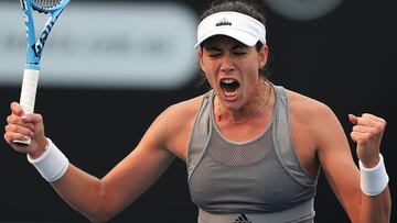 Garbiñe Muguruza celebra su victoria ante Ons Jabeur en segunda ronda del Hobart International.