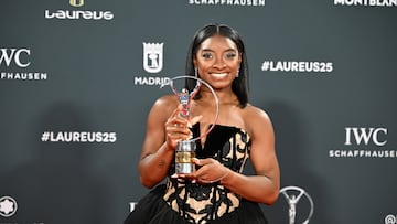 Simone Biles posa con su Premio Laureus 2025, a 21 de abril de 2025, en Madrid (España).
PREMIOS;DEPORTE;GENTE
José Oliva / Europa Press
21/04/2025