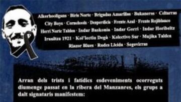 Pésame de 19 grupos ultras en la página de los Riazor Blues