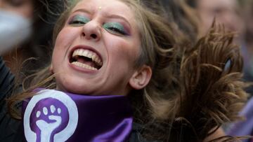 A woman in favour of abortion takes part during a demonstration, awaiting the decision of the Constitutional Court on it&#039;s decriminalization in Bogota, on November 18, 2021.