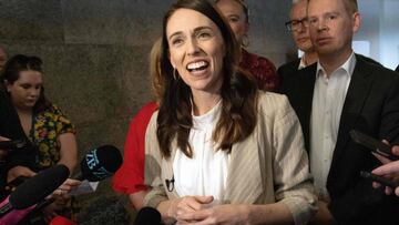 New Zealand Prime Minister Jacinda Ardern speaks to the media a day after her landslide election win, in Auckland on October 18, 2020. (Photo by Marty MELVILLE / AFP)