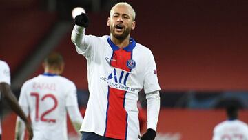 Paris Saint-Germain's Brazilian forward Neymar celebrates after he scores his team's third goal during the UEFA Champions League group H football match between Manchester United and Paris Saint Germain at Old Trafford in Manchester, north west E
