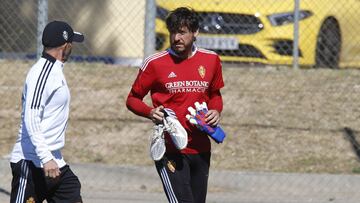 Cristian Álvarez, en la última sesión de entrenamiento antes del partido contra la Real Sociedad B.