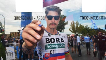 Peter Sagan firma antes de competir en el Tour Down Under 2019.