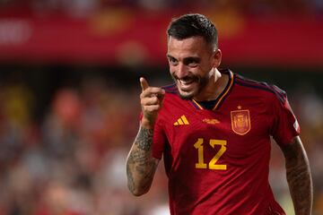 Joselu celebra su gol con España ante Chipre.