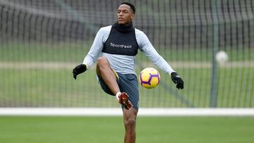 Yerry Mina durante un entrenamiento con el Everton