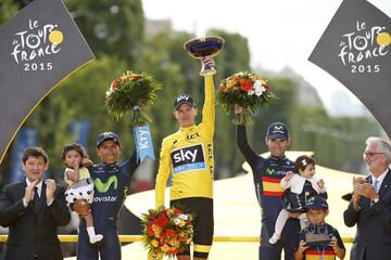 En 2015 ganó su segundo Tour. Nairo Quintana y Alejandro Valverde le acompañaron en el podio.