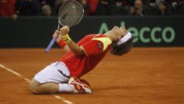 David Ferrer celebra un triunfo en la Copa Davis.