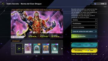 Obtenemos nuevas cartas al azar comprándolos con gemas, la moneda virtual de Master Duel