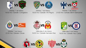 Chivas jugar&aacute; el pr&oacute;ximo martes 7 de marzo, mientras que Cruz Azul y Am&eacute;rica entrar&aacute;n en acci&oacute;n el mi&eacute;rcoles 8 de marzo.