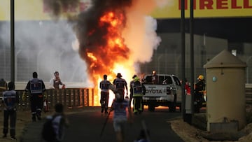 Bahrain Grand Prix halted after Grosjean's car bursts into flames in scary crash