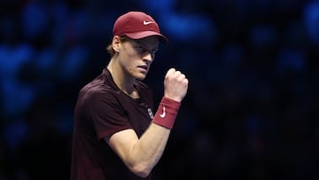 Tennis - ATP Finals - Turin - Palasport Olimpico, Turin, Italy - November 14, 2025 Italy's Jannik Sinner reacts during his group stage match against Ben Shelton of the U.S. REUTERS/Guglielmo Mangiapane