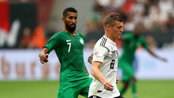 LEVERKUSEN, GERMANY - JUNE 08: Toni Kroos of Germany runs with the ball during the International Friendly match between Germany and Saudi Arabia at BayArena on June 8, 2018 in Leverkusen, Germany. (Photo by Martin Rose/Bongarts/Getty Images)