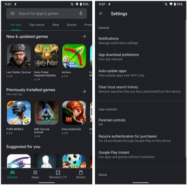 Así queda la Google Play Store con el modo noche