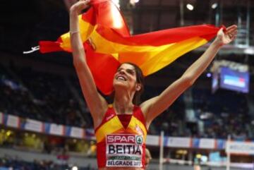 Ruth Beitia tras conseguir la medalla de plata. 