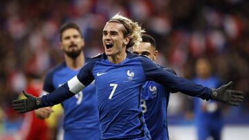 Griezmann celebrando el primer gol del Francia 2-0 Gales.