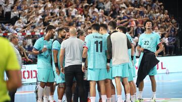 El Barça, en su debut en la Champions de este año ante Montpellier.