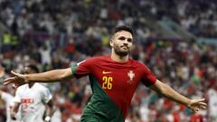 AL DAAYEN - Goncalo Ramos of Portugal celebrates the 5-1 during the FIFA World Cup Qatar 2022 round of 16 match between Portugal and Switzerland at Lusail Stadium on December 6, 2022 in Al Daayen, Qatar. AP | Dutch Height | MAURICE OF STONE (Photo by ANP via Getty Images)
