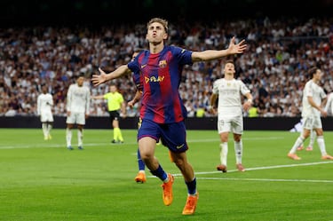 Fermín celebra el 1-1 al Real Madrid. 