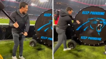 Panthers legend Luke Kuechly destroys team’s beloved ‘Keep Pounding’ drum in Germany