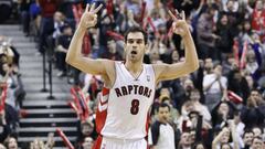 Jose Calderón, de celebración con los Raptors.