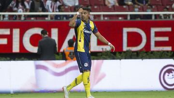   Jesus Pinuelas celebrates his goal 0-1 of San Luis during the game Guadalajara vs Atletico San Luis, corresponding to Day 01 of the Torneo Apertura Grita Mexico A21 of the Liga BBVA MX, at Akron Stadium, on July 24, 2021.
 
 &lt;br&gt;&lt;br&gt;
 
 Jesu