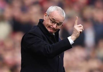 Leicester manager Claudio Ranieri indicates where he wants the Foxes to finish in the table