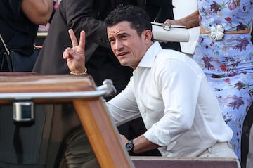 Actor Orlando Bloom en un barco, antes de la esperada boda del fundador de Amazon, Jeff Bezos, y la periodista Lauren Snchez en Venecia.