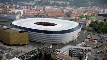 Soccer Football - San Mames stadium is seen from Anboto Tower, ahead of the Europa League final between Tottenham Hotspur and Manchester United in Bilbao, Spain - May 14, 2025 REUTERS/Vincent West