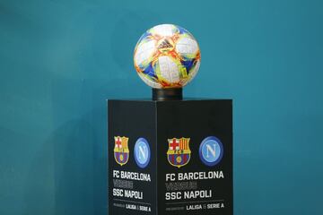 MIAMI, FLORIDA - AUGUST 07: The match ball prior to the game between FC Barcelona and SSC Napoli during a pre-season friendly match at Hard Rock Stadium on August 07, 2019 in Miami, Florida. 