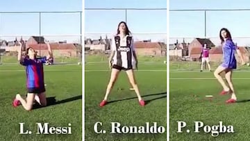 The girl impersonating Cristiano, Messi, Pogba, and Neymar