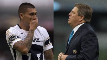 El delantero de Pumas sali&oacute; expulsado y mientras pasaba por zona mixta, le grit&oacute; a DT del Am&eacute;rica, justo cuando Herrera daba conferencia de prensa.