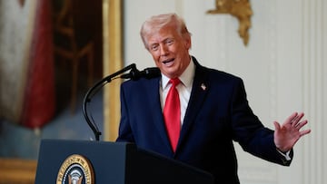El presidente de Estados Unidos, Donald Trump, habla durante un evento del Mes de la Historia de la Mujer, en el Salón Este de la Casa Blanca en Washington, D.C., Estados Unidos, el 12 de marzo de 2026.