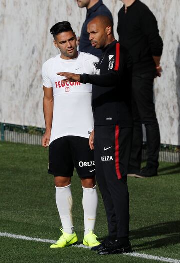 El delantero colombiano Radamel Falcao regresó a Mónaco y realizó su primer entrenamiento con el equipo, bajo el mando del nuevo técnico Thierry Henry.