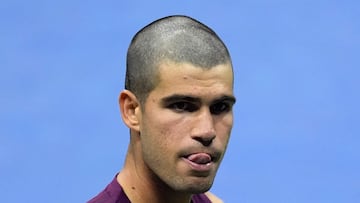 Tennis - U.S. Open - Flushing Meadows, New York, United States - August 26, 2025 Spain's Carlos Alcaraz after winning his first round match against Reilly Opelka of the U.S. REUTERS/Eduardo Munoz
