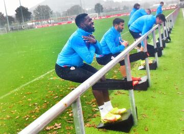 Los jugadores del Athletic, durante el último entrenamiento.