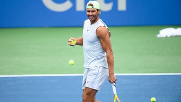 Rafa Nadal en un entrenamiento previo al Citi Open