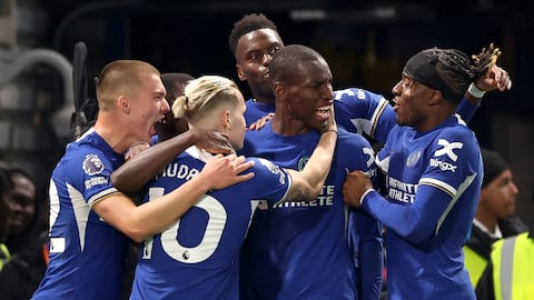 Los jugadores del Chelsea celebran el gol de Nicolas Jackson ante el Tottenham.