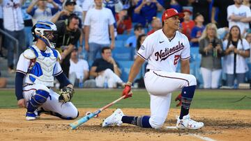 LOS ANGELES, CALIFORNIA - JULY 18: National League All-Star Juan Soto #22 of the Washington Nationals competes in the 2022 T-Mobile Home Run Derby at Dodger Stadium on July 18, 2022 in Los Angeles, California.   Sean M. Haffey/Getty Images/AFP
== FOR NEWSPAPERS, INTERNET, TELCOS & TELEVISION USE ONLY ==