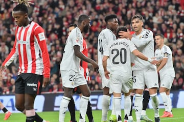 04/12/24 PARTIDO PRIMERA DIVISION 
JORNADSA ADELANTANDA JORNADA 19
ATHLETIC CLUB DE BILBAO - REAL MADRID 
RUDIGER TCHOUAMENI FRAN GARCIA RAUL ASENCIO