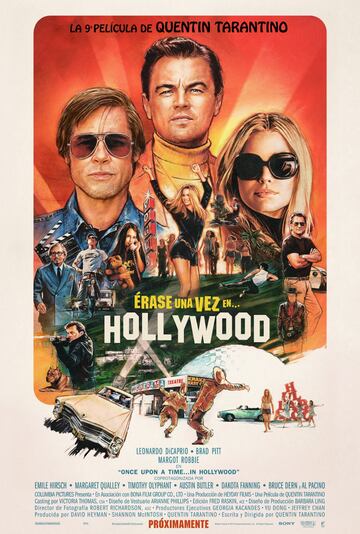 'Érase una vez en Hollywood' es una película estadounidense realizada en 2019, dirigida y escrita por Quentin Tarantino. La cinta fue protagonizada por Leonardo DiCaprio, Brad Pitt, Margot Robbie y otros actores que se meten en la piel de grandes artistas de la época dorada de Hollywood. La historia se centra en la vida de Rick Dalton y, secundariamente, en la de Cliff Booth. El primero es un actor famoso de TV que a finales de los años 60 lucha por mantenerse vigente en pantalla. El segundo figura como su doble de acrobacias, así como su fiel amigo. El título ya está disponible en Blue-Ray.