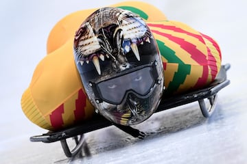 Ghanaian sprinter Akwasi Frimpong competing in the skeleton.