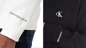 Sudadera blanca y negra con puños y bajo canalé de Calvin Klein