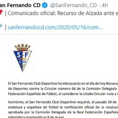 Recurso de alzada contra la RFEF: el San Fernando pide anular el fin de la temporada y el playoff