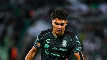 Stephano Carrillo of Santos during the 7th round match between Santos and Monterrey as part of the Liga BBVA MX, Torneo Apertura 2024 at TSM Corona Stadium on September 14, 2024 in Torreon, Coahuila, Mexico.
