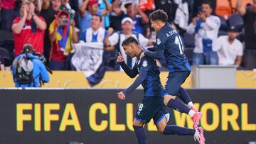 Bryan Gonzalez celebrates his goal 1-1 with Alexei Dominguez of Pachuca during the match between CF Pachuca and FC Salzburg as part of Group H to FIFA Club World Cup 2025 at TQL Stadium on June 18, 2025 in Cincinnati, Ohio, United States.