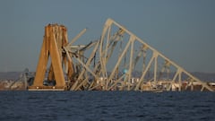 Aerial daytime footage reveals devastating aftermath of Francis Scott Key Bridge collapse