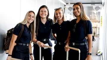 Athenea, Méndez, Shei García y Lakrar, en el viaje del Real Madrid a Alemania para la previa de Champions ante el Eintracht.