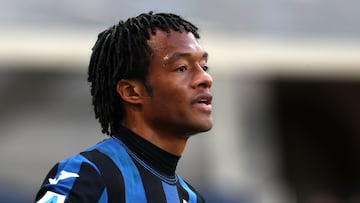 BERGAMO, ITALY - MARCH 01: Juan Cuadrado of Atalanta BC looks on during the Serie A match between Atalanta BC and Venezia FC at Gewiss Stadium on March 01, 2025 in Bergamo, Italy. (Photo by Marco Luzzani/Getty Images)