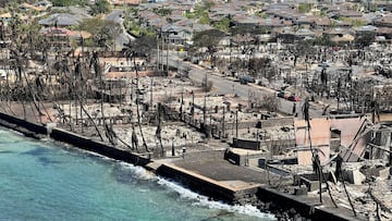 FILE PHOTO: The shells of burned houses and buildings are left after wildfires driven by high winds burned across most of the town in Lahaina, Maui, Hawaii, U.S. August 11, 2023. Hawai'i Department of Land and Natural Resources/Handout via REUTERS  THIS IMAGE HAS BEEN SUPPLIED BY A THIRD PARTY./File Photo